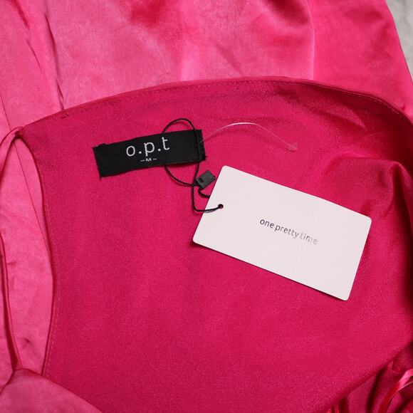 Anthropologie OPT One Shoulder Satin Asymmetric Knot Midi Dress Pink Size M - Picture 7 of 11